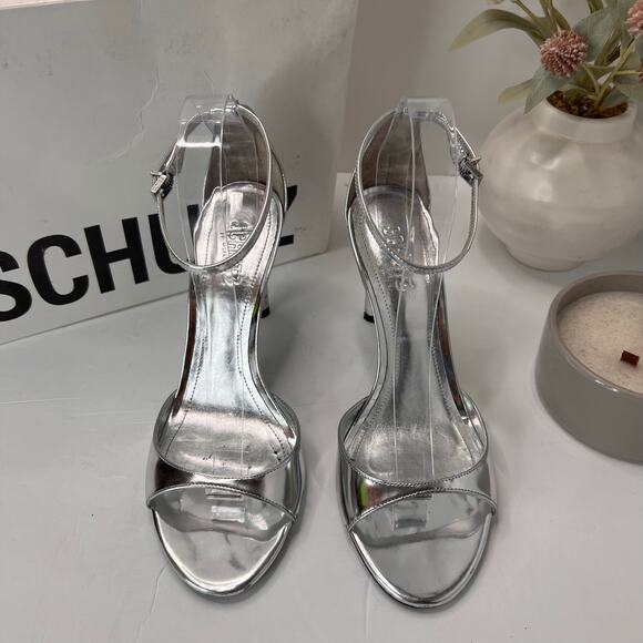 Schutz Scarlett Metallic Ankle Strap Heel Sandal Silver Women 9B Holiday Prom - Picture 5 of 11
